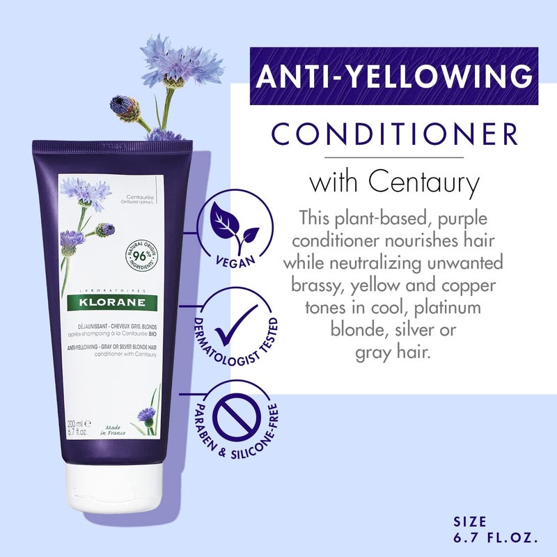 Klorane Vegetable Purple Conditioner With Centaury Brightens Blonde Or Grey Hair Neutralises Unwanted Yellow And Copper Tones Free From Parabens Silicone And Sulphates 180Ml - Image 1
