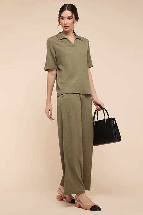 أر أند بي Textured Wide Leg Pants with Drawstring Waist