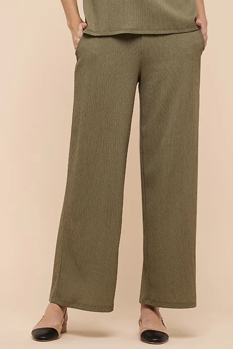 أر أند بي Textured Wide Leg Pants with Drawstring Waist