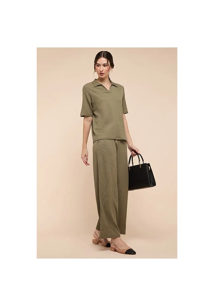 R&b Textured Wide Leg Pants with Drawstring Waist
