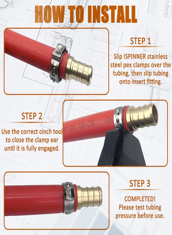 ISPINNER مشابك PEX، 50 قطعة من حلقات PEX Cinch Crimp المصنوعة من الفولاذ المقاوم للصدأ 304 مقاس 3/8 بوصة، مشابك ضغط لوصلات أنابيب PEX (3/8 بوصة) - Image 5