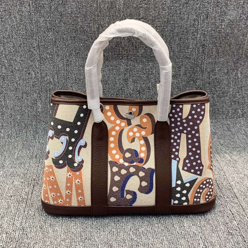 Graffiti Garden Bag Imported Linen Top Layer Cowhide Painted Women'S Bag Handbag Shoulder Crossbody Bag - Image 3