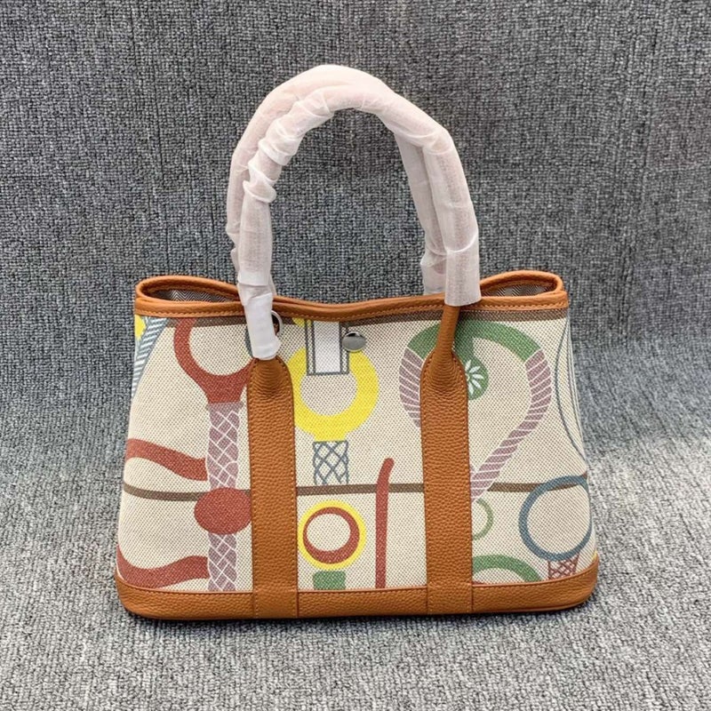 Graffiti Garden Bag Imported Linen Top Layer Cowhide Painted Women'S Bag Handbag Shoulder Crossbody Bag - Image 2