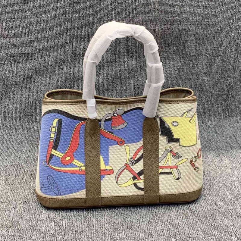 Graffiti Garden Bag Imported Linen Top Layer Cowhide Painted Women'S Bag Handbag Shoulder Crossbody Bag - Image 5