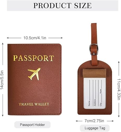 SOLDTRUE Passport Cover and Suitcase Tag Set, PU Leather Passport Holder, Luggage Tag with Address Label, Passport Cover for Credit Cards, ID and Travel Documents (Brown) - Image 3