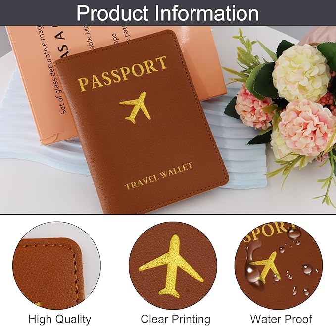 SOLDTRUE Passport Cover and Suitcase Tag Set, PU Leather Passport Holder, Luggage Tag with Address Label, Passport Cover for Credit Cards, ID and Travel Documents (Brown) - Image 4