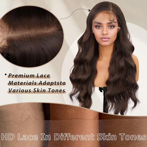 SUKRI 13×4 Dark Brown Lace Front Wig 26Inch Long Wavy Brown Wig with Baby Hair Synthetic Lace Front Wig for Women Daily Party Use - Image 3