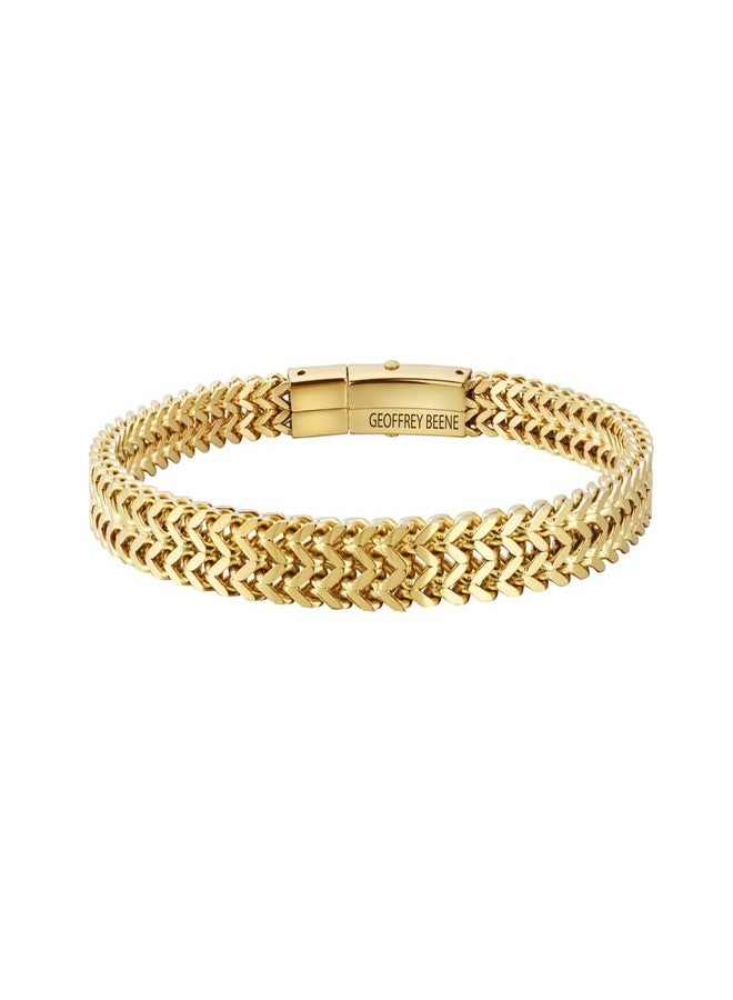 Geoffrey Beene Men's Stainless Steel Two Strand Franco Chain Bracelet, Box Clasp (Gold, 8" Inches Length) - Image 1