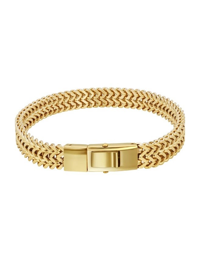 Geoffrey Beene Men's Stainless Steel Two Strand Franco Chain Bracelet, Box Clasp (Gold, 8" Inches Length) - Image 2