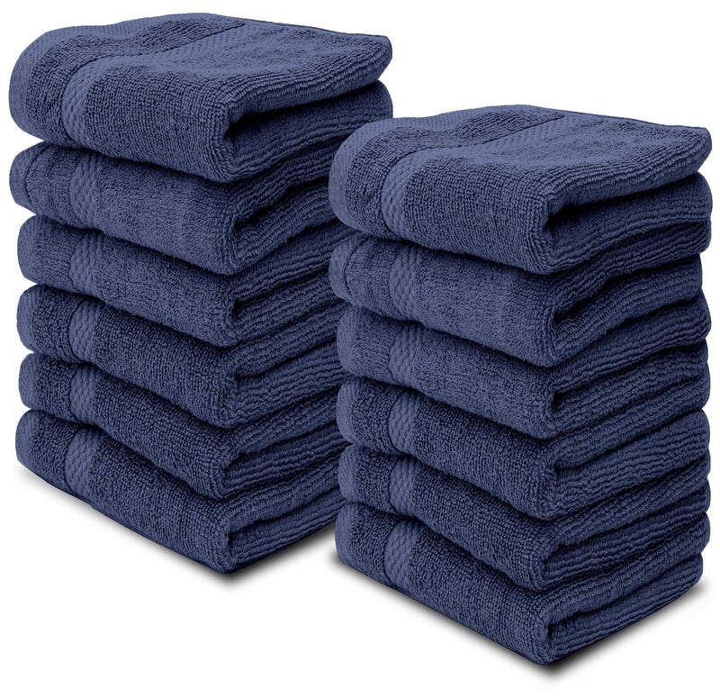 White Classic White Classic Luxury Cotton Washcloths  Hotel Spa Bathroom Face Towel  12 Pack  Navy Blue  - Image 1