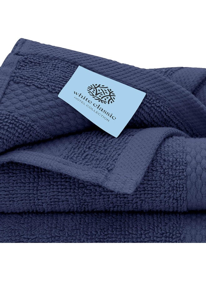 White Classic White Classic Luxury Cotton Washcloths  Hotel Spa Bathroom Face Towel  12 Pack  Navy Blue  - Image 4