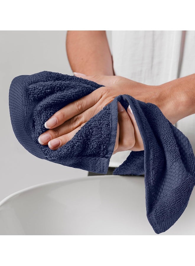 White Classic White Classic Luxury Cotton Washcloths  Hotel Spa Bathroom Face Towel  12 Pack  Navy Blue  - Image 3