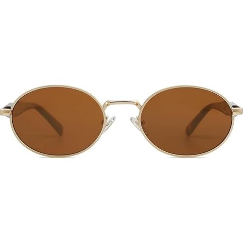 Dervin Retro Oval Sunglasses for Men & Women | Metal Frame | UV400 Protection | Durable, Stylish & Trending Shades (Gold-Brown) - Image 2
