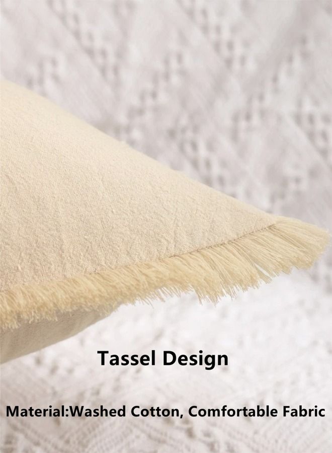 Kutis 4-Piece Modern Simplicity Quadrate Pillow Case Tassel Trim Cushion Cover Cotton Beige 45 x 45 Centimeter  - Image 3
