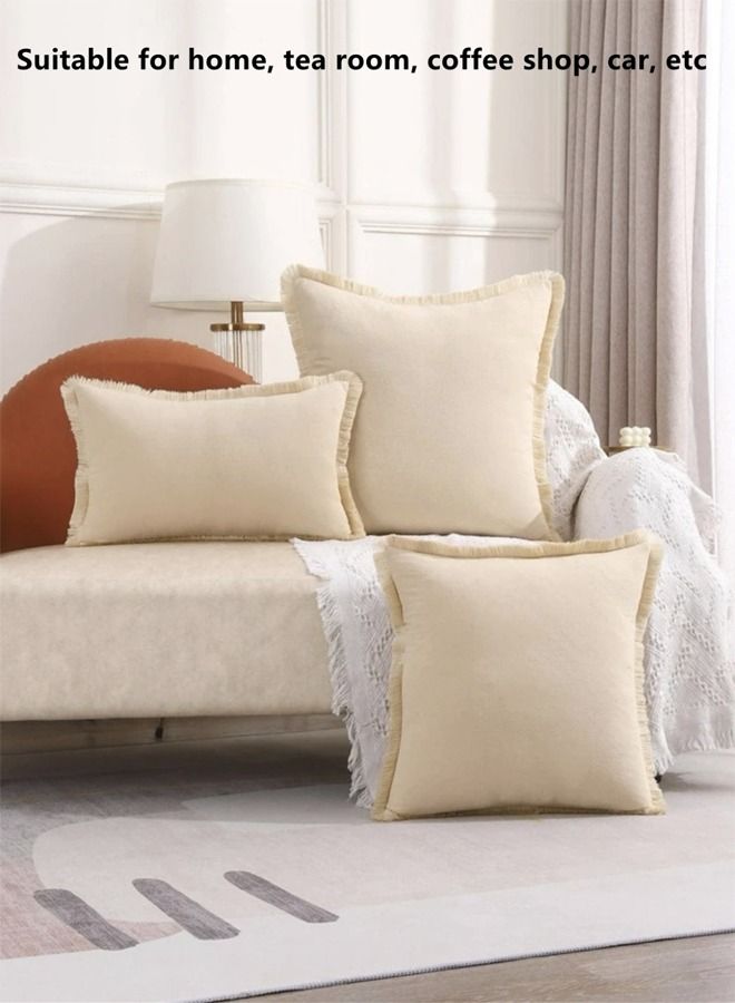 Kutis 4-Piece Modern Simplicity Quadrate Pillow Case Tassel Trim Cushion Cover Cotton Beige 45 x 45 Centimeter  - Image 4