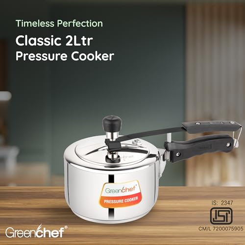 Greenchef Stainless Steel Inner lid pressure cooker 2 litre – Classic, ISI certified, Induction and Gas compatible, Glossy Finish, triply bottom, 5 Year Warranty - Image 4