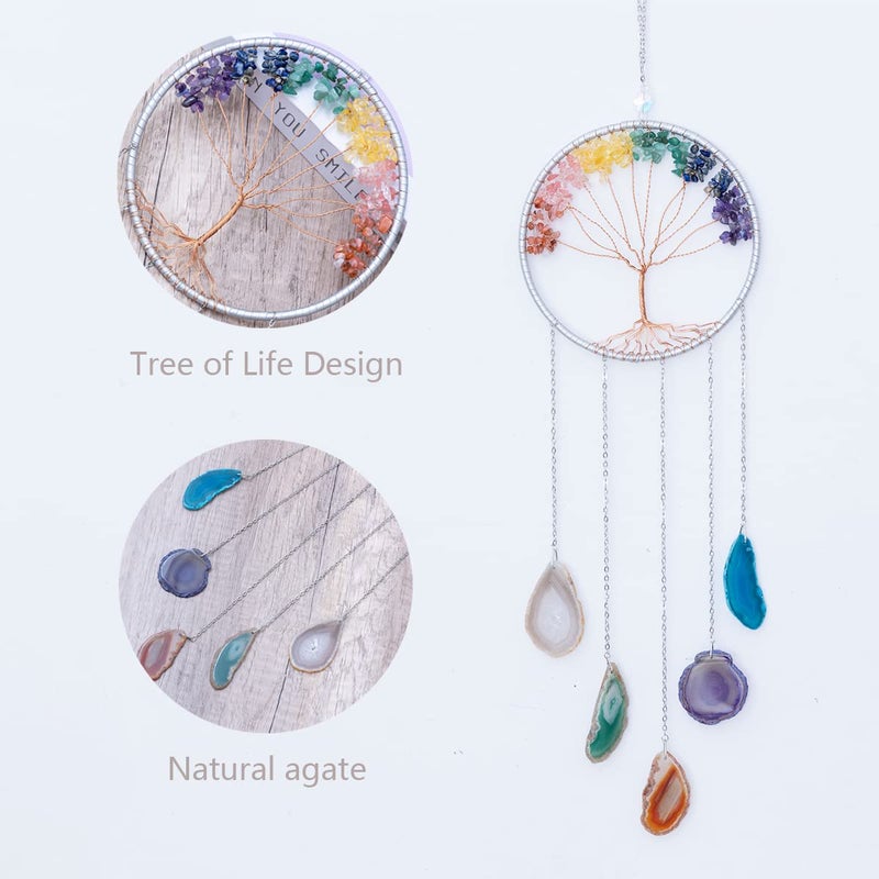 Dreamsum Gem Dream Catchers Agates 7 Chakra Gemstone Wall Hangings Tree of Life Meditation Ornament Home Chakra Feng Crystals Decor Stoneâ€¦ - Image 2