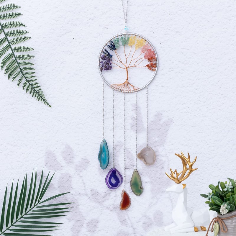 Dreamsum Gem Dream Catchers Agates 7 Chakra Gemstone Wall Hangings Tree of Life Meditation Ornament Home Chakra Feng Crystals Decor Stoneâ€¦ - Image 4