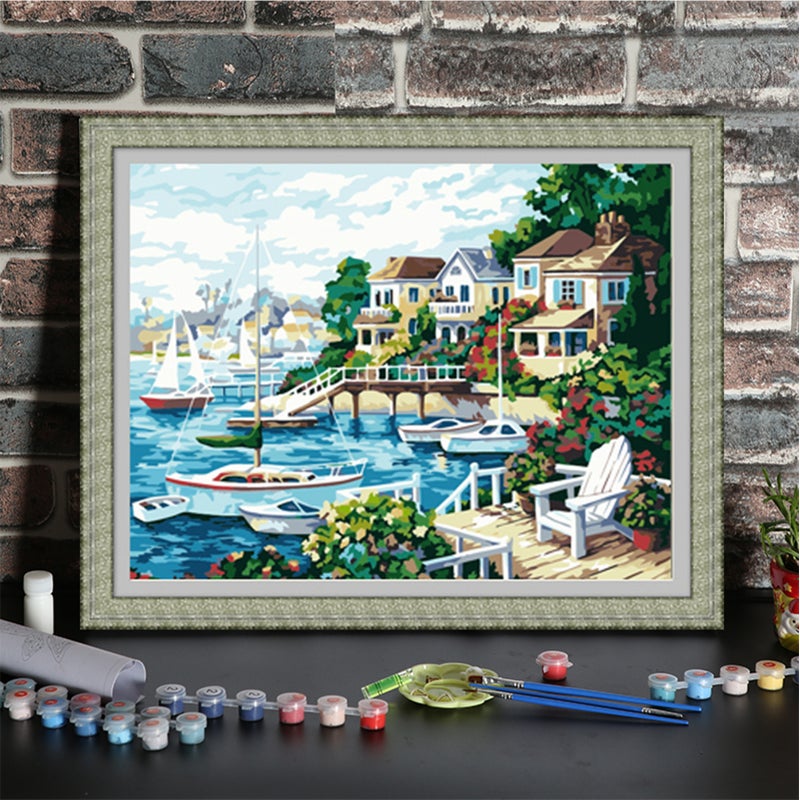 16 × 20 بوصة، مجموعة رسم قنوات للزيت على قماش بالرقم، بناءً على نمط منزل خرافي، للأشخاص البالغين والأطفال والبتدئين، حرفة، تزيين جدار المنزل، هدية، بدون إطار - Image 2