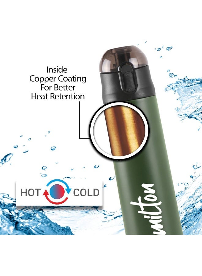 Milton 750ml Stainless Steel Water Bottle – Vacuum Insulated Flask Keeps Drinks Hot or Cold for 24 Hours, Leakproof Metal Flask for Travel, Office, Gym & Home – Crown 900, Green - Image 2