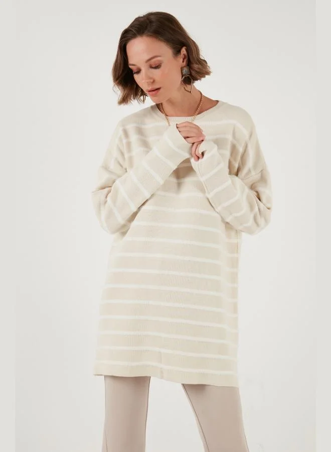 Lela Lela Modest Crew Neck Striped Knit Sweater Women's SWEATER 4616161