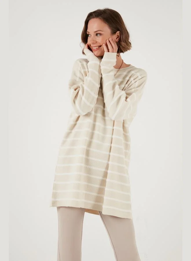 Lela Lela Modest Crew Neck Striped Knit Sweater Women's SWEATER 4616161