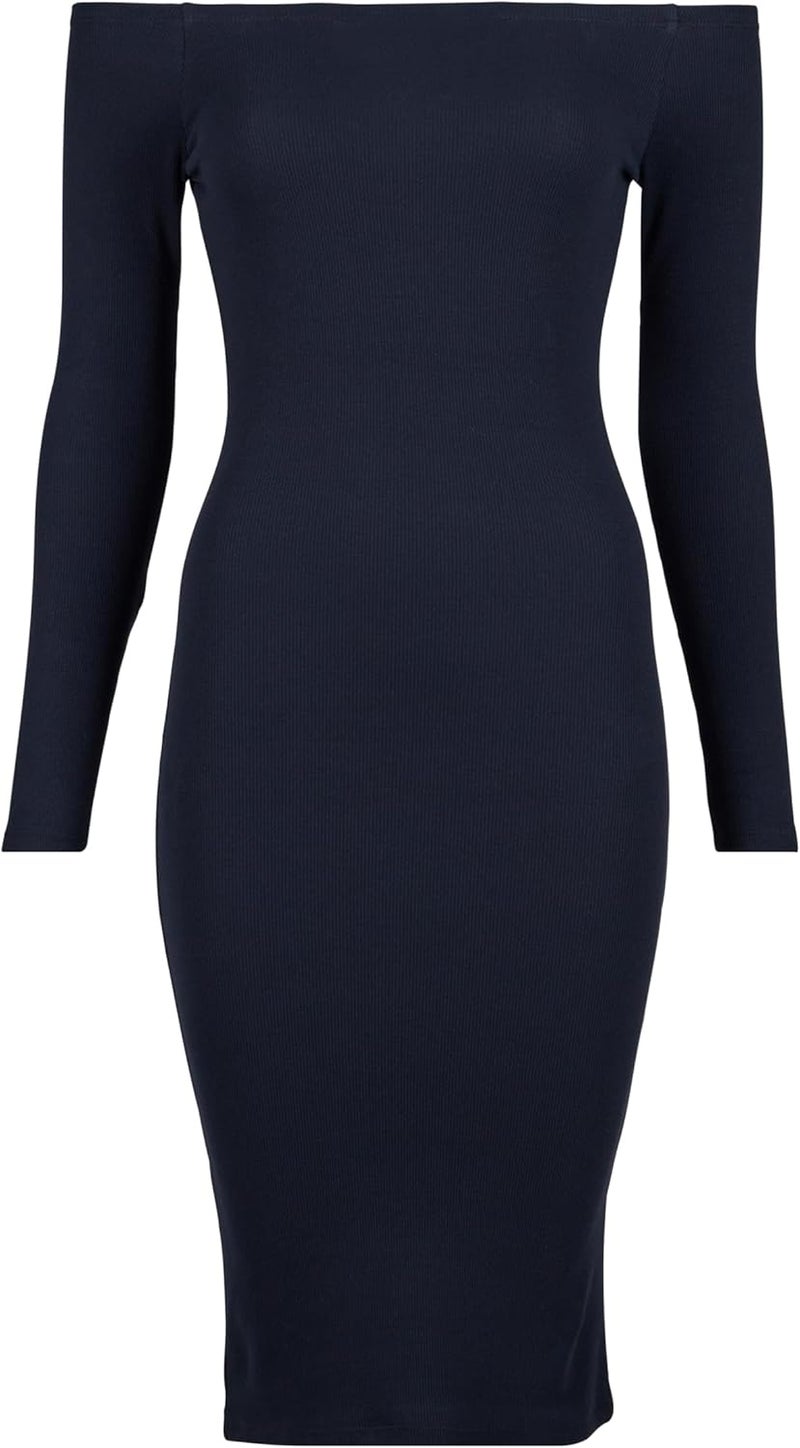 Women's Off Shoulder Longsleeve Rib Dress in Black - Image 5