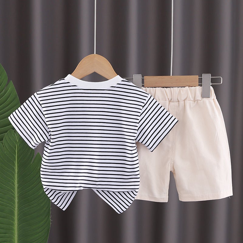 Boys Summer Short-Sleeved Suit New Children'S Western Style Fashion Shuai Shuai Dinosaur Shooting Short-Sleeved Two-Piece Fashionable Set - Image 4