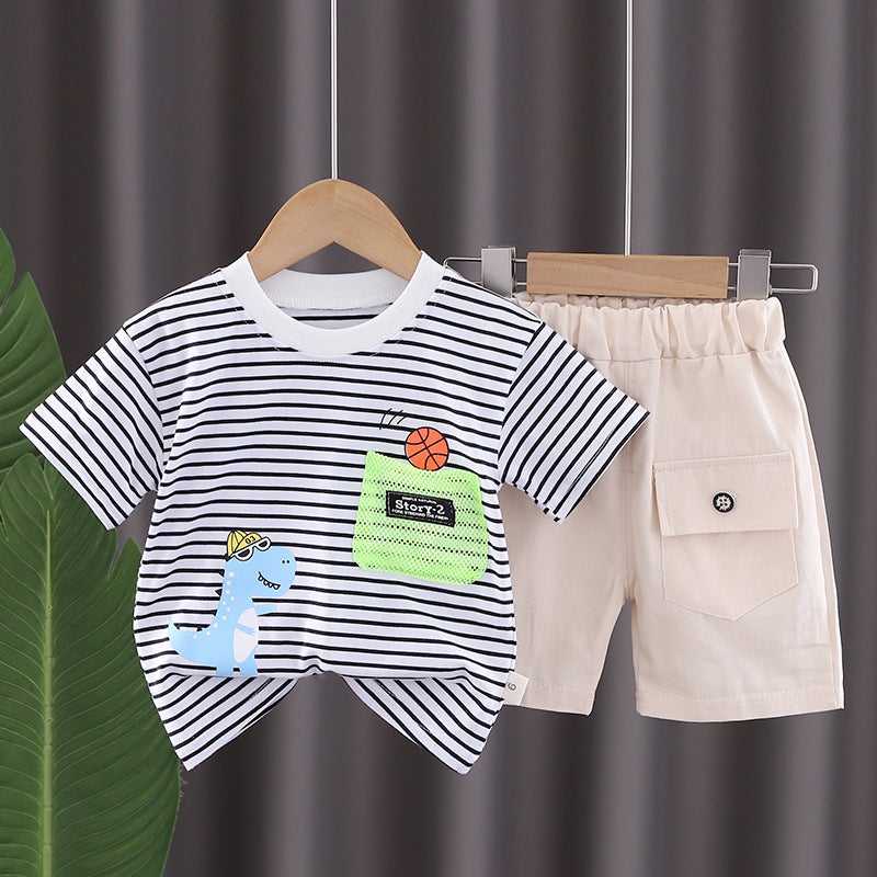 Boys Summer Short-Sleeved Suit New Children'S Western Style Fashion Shuai Shuai Dinosaur Shooting Short-Sleeved Two-Piece Fashionable Set - Image 3