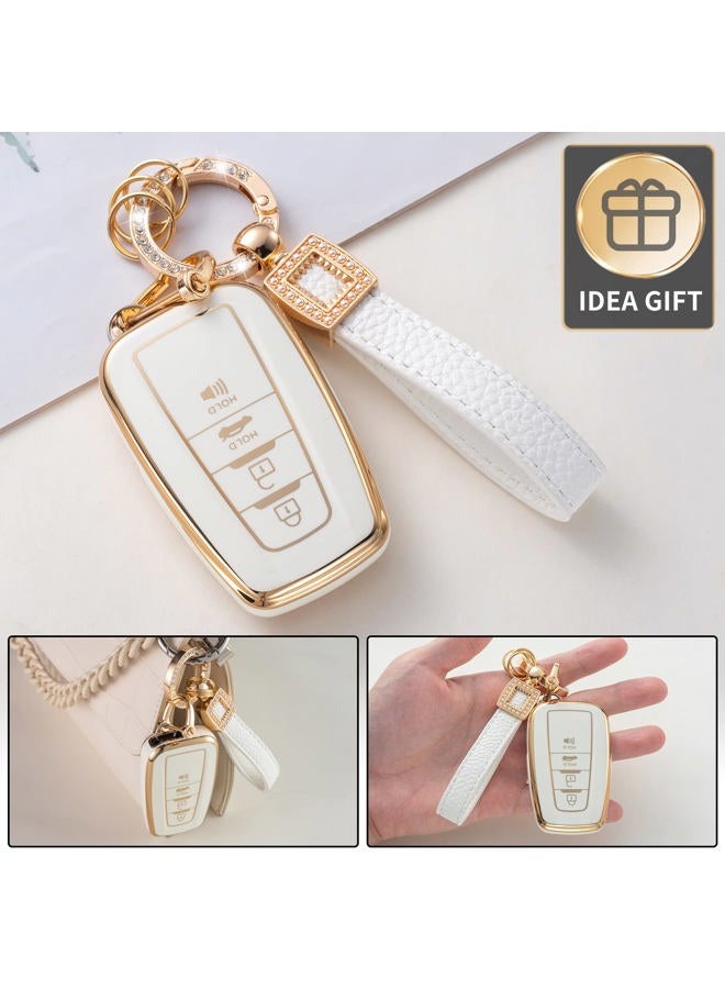 CACARLIKE for Toyota Key Fob Cover with Leather Lanyard, Car Key Fob Case Compatible with 2018-2022 Camry RAV4 Highlander Avalon C-HR Prius Corolla GT86 Smart Key Protector Holder - Image 5