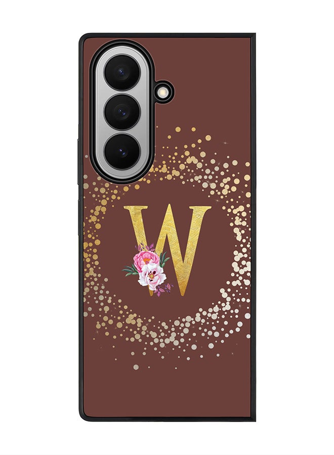 Stylizedd For Samsung Galaxy Z Fold7 Case,Slim fit Camera Protection, Shockproof Thin Phone cover  - Custom Monogram Floral - W  (Brown )