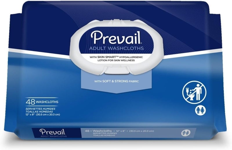Prevail Soft Pack Adult Washcloths - Unisex Adult Incontinence Wipes - Disposable Adult Wipes for Men & Women - 12"x 8", 576 Count (12 Packs of 48) - Image 1