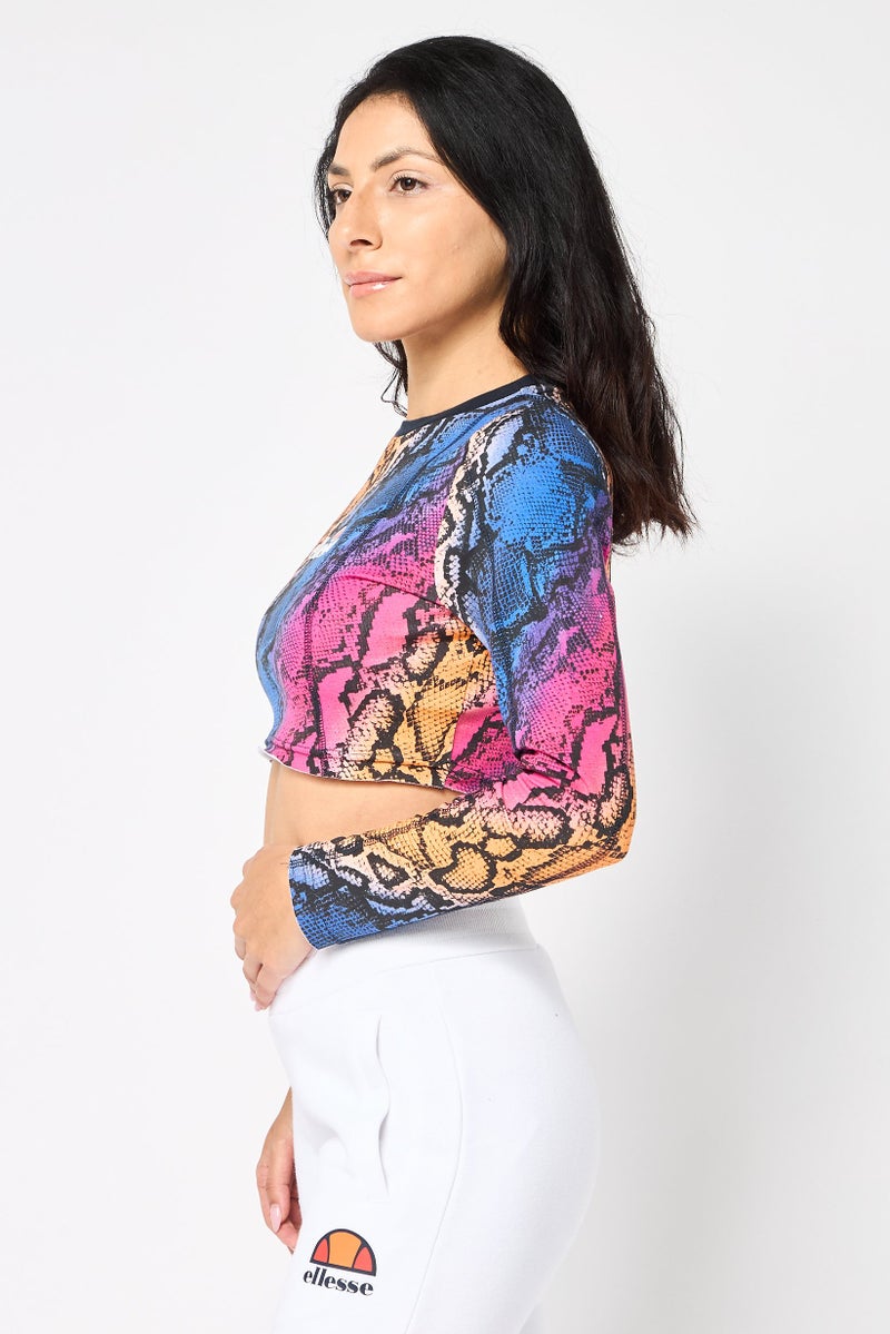 Ellesse Women Round Neck Long Sleeve Allover Print Crop Top, Multicolor - Image 3