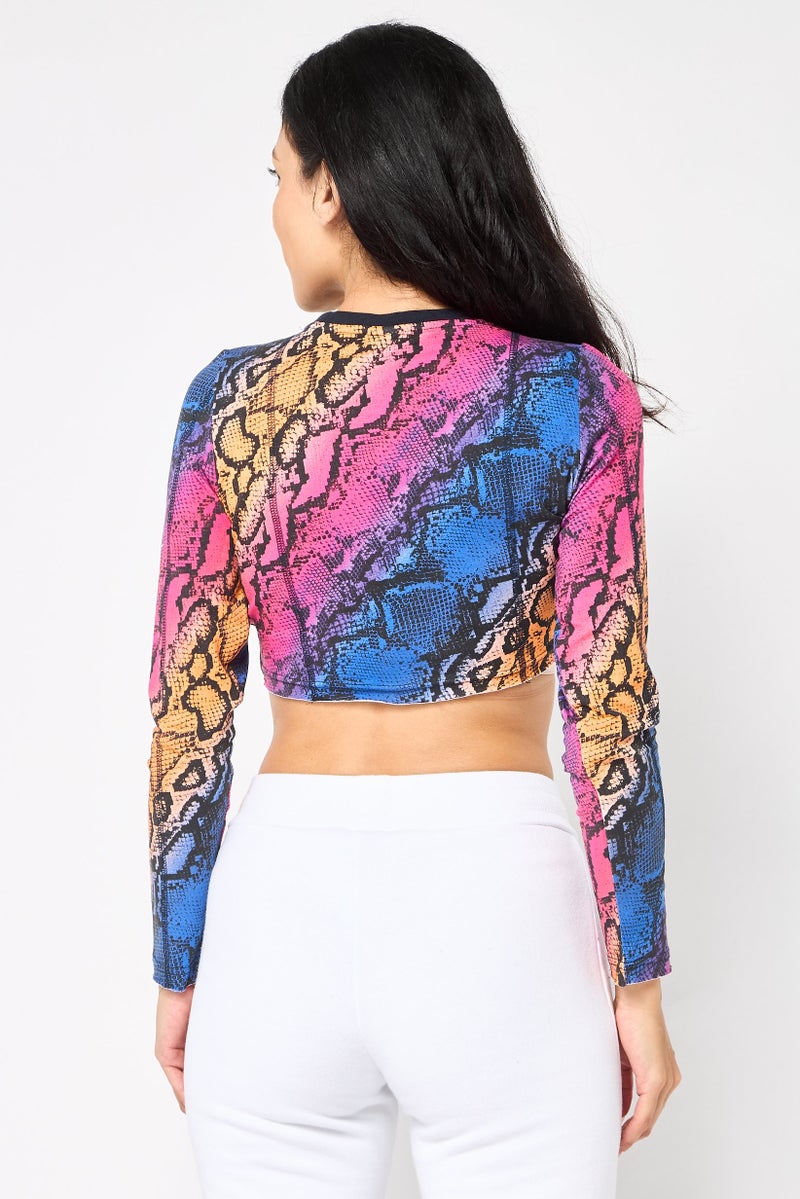 Ellesse Women Round Neck Long Sleeve Allover Print Crop Top, Multicolor - Image 4