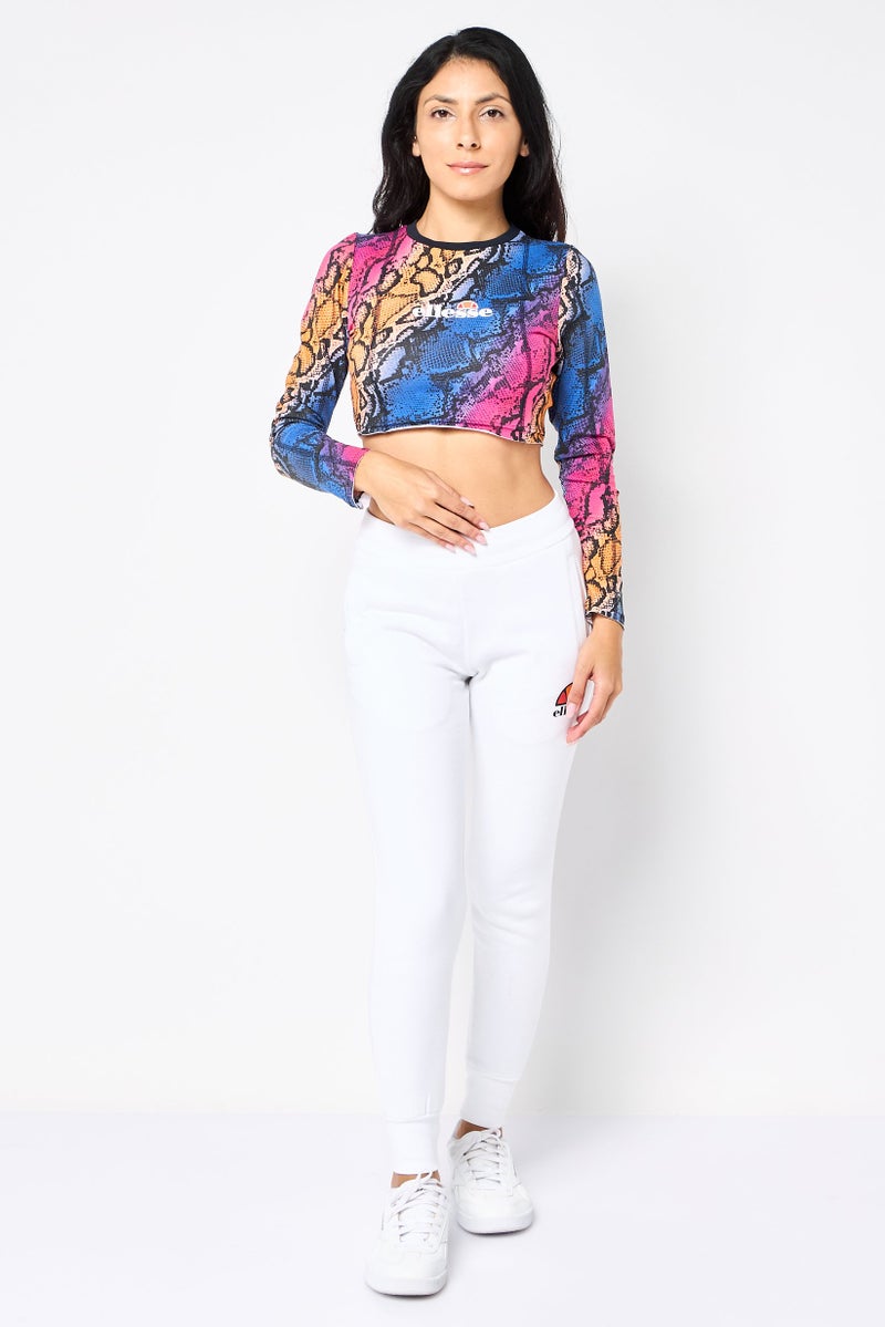 Ellesse Women Round Neck Long Sleeve Allover Print Crop Top, Multicolor - Image 2