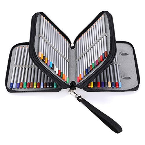 BTSKY Zippered Pencil Case-Canvas 72 Slots Handy Pencil Holders for for Prismacolor Watercolor Pencils, Crayola Colored Pencils, Marco Pencils (Black) - Image 1