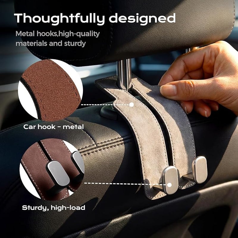 HISKI Car Seat Headrest Hooks for Purses and Bags, Support Car Headrest Hooks for Purses and Bags Coat, Leather Car Bag Purse Holder with Double Metal Hooks (Black-2PCS) - Image 3