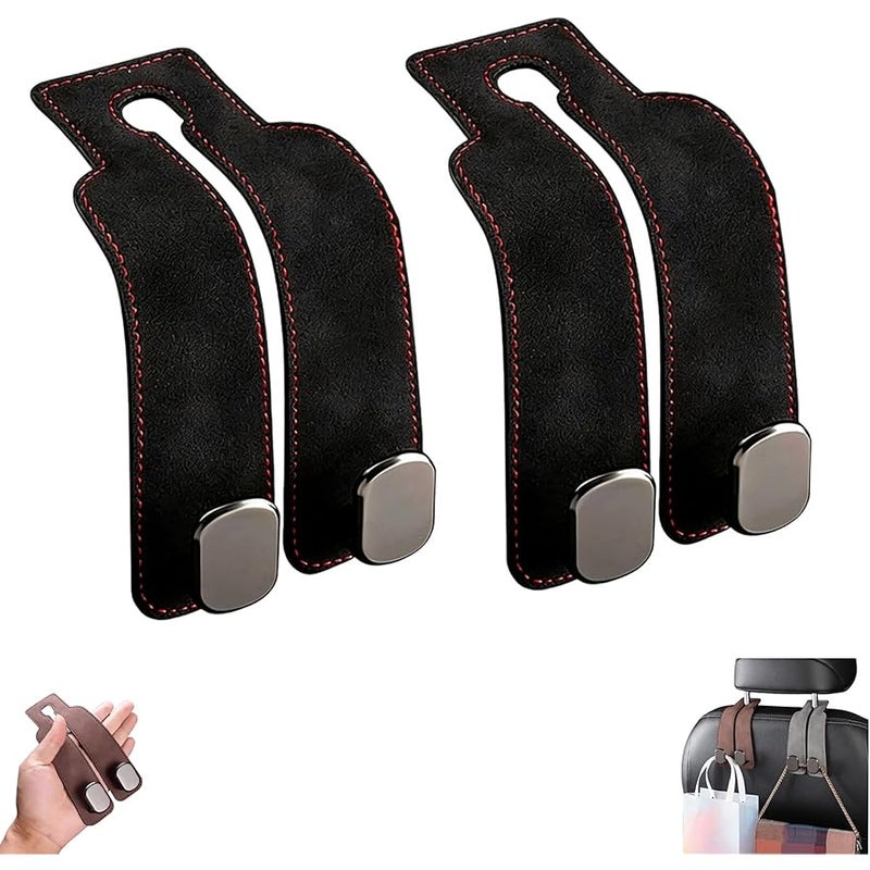 HISKI Car Seat Headrest Hooks for Purses and Bags, Support Car Headrest Hooks for Purses and Bags Coat, Leather Car Bag Purse Holder with Double Metal Hooks (Black-2PCS) - Image 1