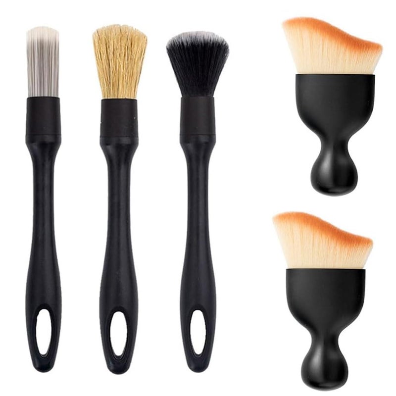 Car Detail Brush Tool Kit – 5 Pieces, Soft Bristles, for Interior, Vents, Wheels