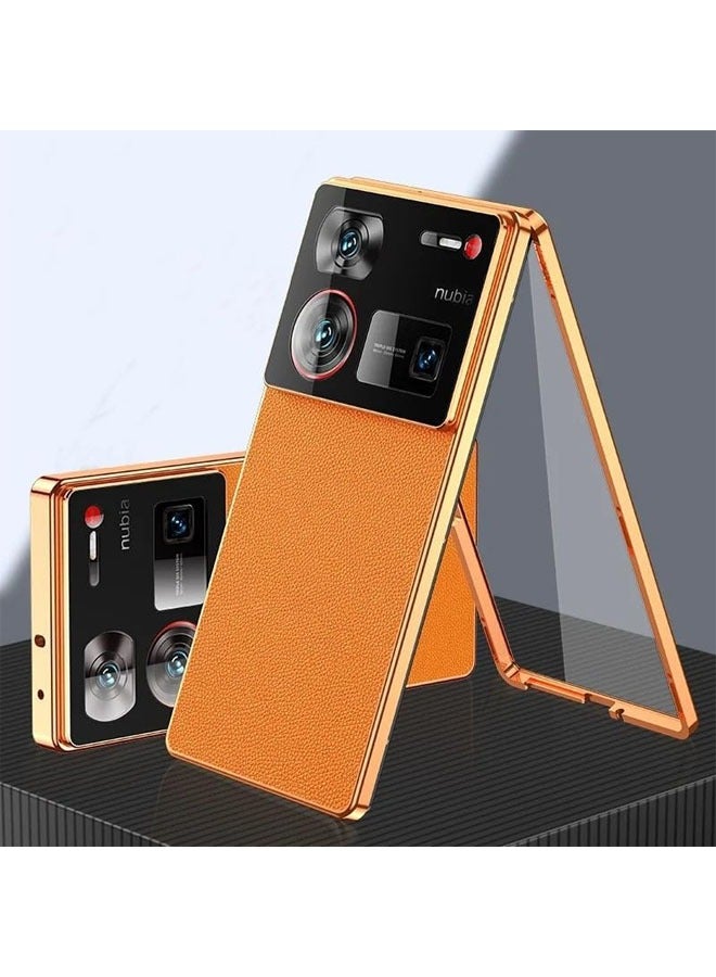 General Case Compatible with ZTE Nubia Z60 Ultra,Magnetic Adsorption Lens Protector 360 Full Body Aluminum Frame Premium Leather Hybrid Tempered Glass Cover for Nubia Z60 Ultra  - Image 1