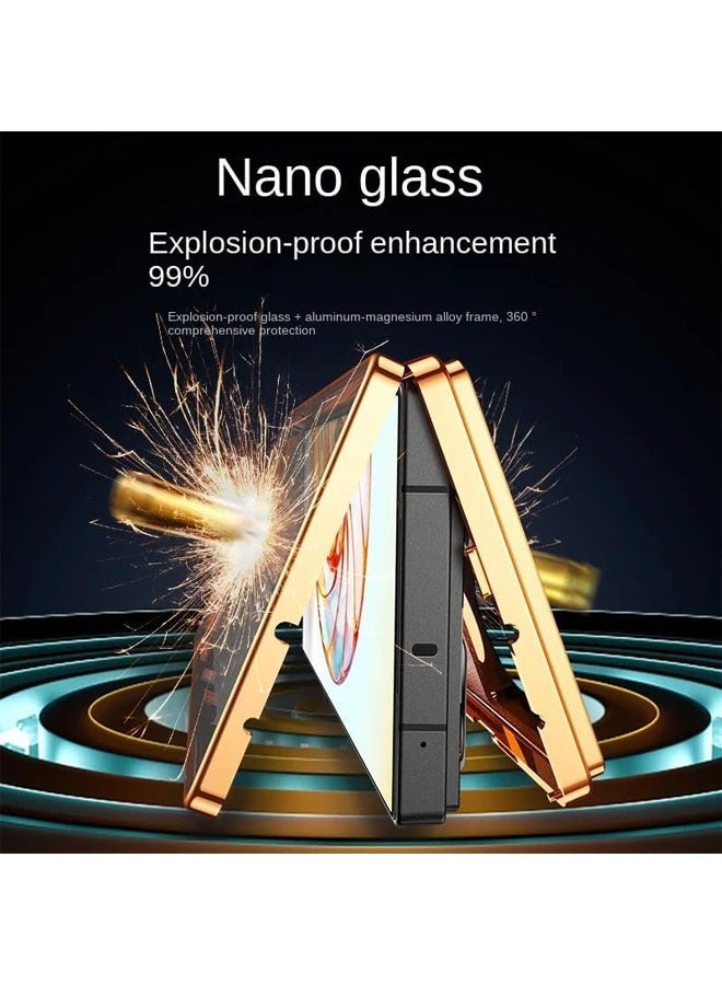 General Case Compatible with ZTE Nubia Z60 Ultra,Magnetic Adsorption Lens Protector 360 Full Body Aluminum Frame Premium Leather Hybrid Tempered Glass Cover for Nubia Z60 Ultra  - Image 5