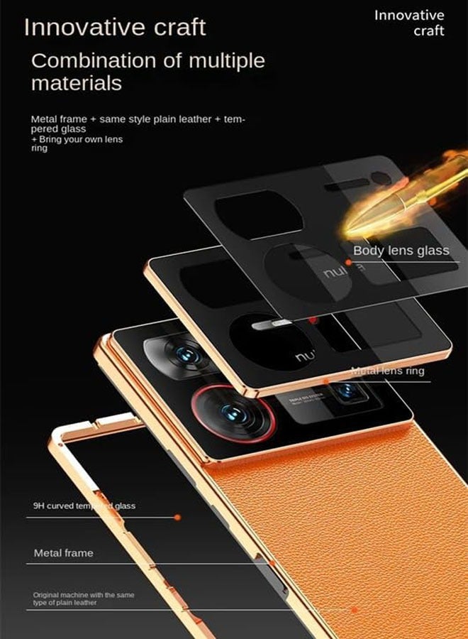 General Case Compatible with ZTE Nubia Z60 Ultra,Magnetic Adsorption Lens Protector 360 Full Body Aluminum Frame Premium Leather Hybrid Tempered Glass Cover for Nubia Z60 Ultra  - Image 3