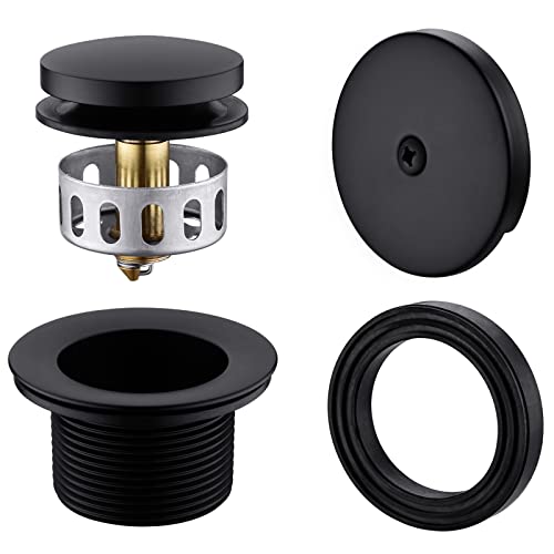 Anpean Brass Tip-Toe Tub Drain Kit with Basket Strainer and Single Hole Overflow Faceplate, Matte Black - Image 1