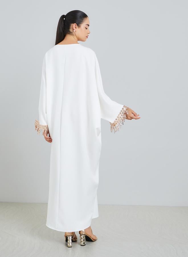 Amirah Women White Embellished Batwing Sleeve Kaftan - Image 4