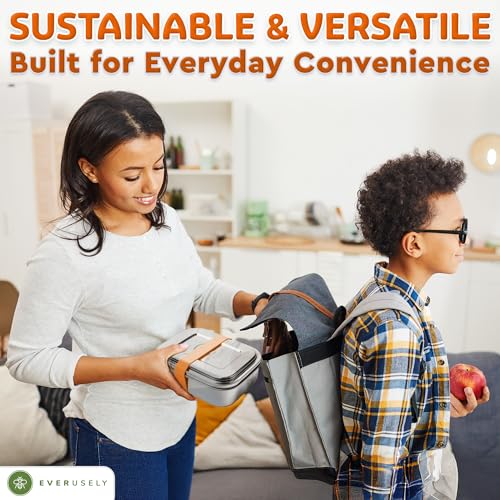 Everusely - Bento Box - Orange, 27oz / 0.8 L - Stainless Steel Lunch Box with Leakproof Condiment Container - 3 Compartment Snack Organizer for On the Go Meals - Freezer & Dishwasher Safe - Image 3