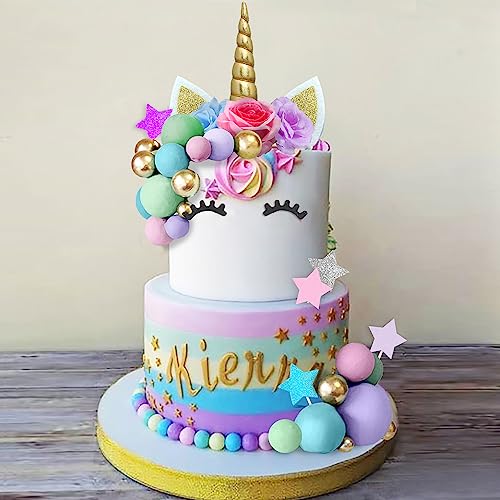 DRWATE 38 PCS Unicorn Cake Topper Unicorn Flower Cake Decorations with Flowers Balls Stars Unicorn Happy Birthday Cake Decorations Flower - Image 1