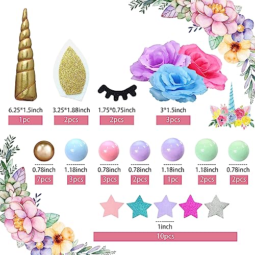 DRWATE 38 PCS Unicorn Cake Topper Unicorn Flower Cake Decorations with Flowers Balls Stars Unicorn Happy Birthday Cake Decorations Flower - Image 5