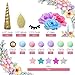 DRWATE 38 PCS Unicorn Cake Topper Unicorn Flower Cake Decorations with Flowers Balls Stars Unicorn Happy Birthday Cake Decorations Flower - Image 4