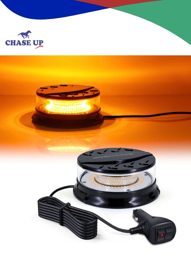 Chase Up Amber Strobe Beacon Light - 96 LED Magnetic Flashing Warning Light with 30 Modes for Trucks,Trailer,Snowplows, Tow Tractors,Emergency Vehicles,12-24V - Image 1