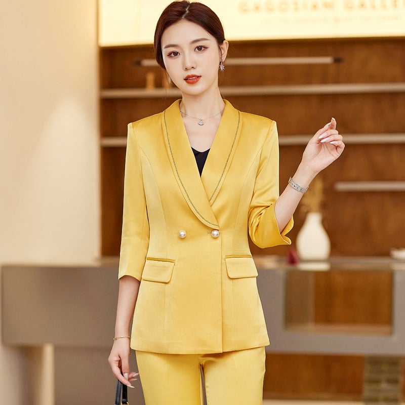 Summer Fashion Acetic Acid Satin Suit Suit Sleeve Elegant Suit Two-Piece Business Wear Dress - Image 2